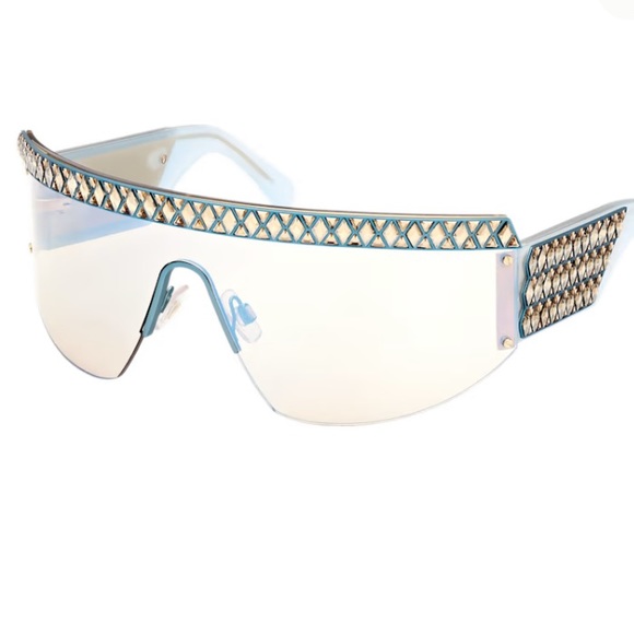 SWAROVSKI Crystal Shield Mask Sunglasses SK0363 Blue Gold Mirror Rare New $700 - Picture 3 of 7